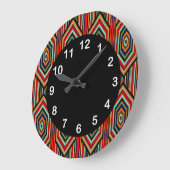 メキシコ赤いティール（緑がかった色）の青いオレンジ黒いインカ人のストライプ ラージ壁時計 (傾斜)