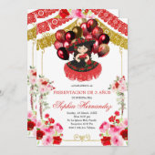 メキシコ赤と金ゴールドガールチャラバルーントレアノス 招待状 (正面/裏面)