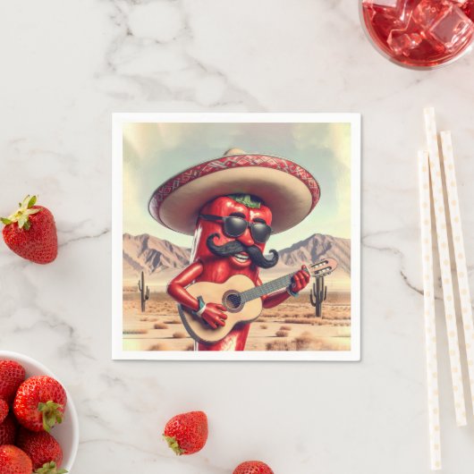 メキシコ赤唐辛子ギタープレーヤー スタンダードカクテルナプキン (インサイチュ)