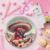 メキシコ赤唐辛子ギタープレーヤー ペーパープレート (パーティー)