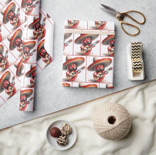 メキシコ赤唐辛子ギタープレーヤー ラッピングペーパー (クラフト)