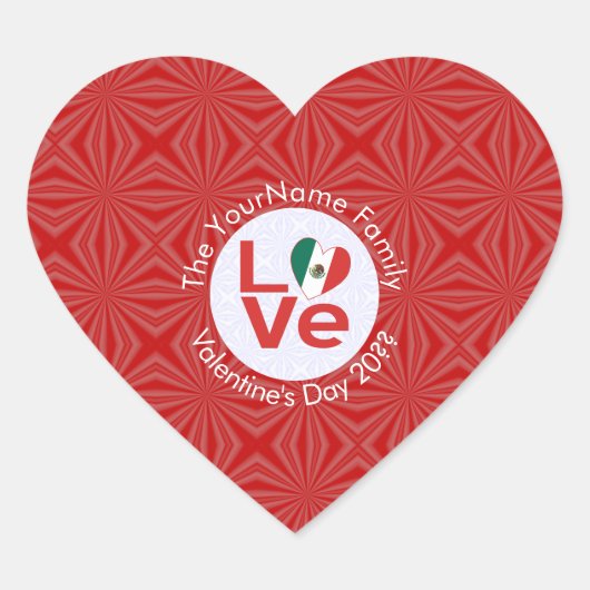 メキシコ赤恋パーソナライズされた国旗 ハートシール (正面)