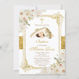 メキシコ金ゴールドフィエスタガールバプテスマ《キリスト教》洗礼式や命名式 招待状