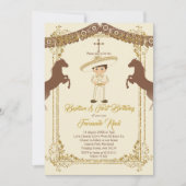 メキシコ金ゴールドブラウンフィエスタボーイバプテスマ《キリスト教》洗礼式や命名式 招待状 (正面)