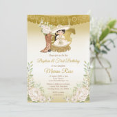 メキシコ金ゴールドホワイトフローラバプティスタ誕生日  招待状 (スタンド正面)