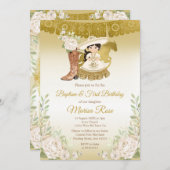 メキシコ金ゴールドホワイトフローラバプティスタ誕生日  招待状 (正面/裏面)