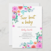 メキシコ金ゴールド水彩フローラベビーシャワー 招待状 (正面)