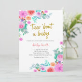 メキシコ金ゴールド水彩フローラベビーシャワー 招待状 (スタンド正面)