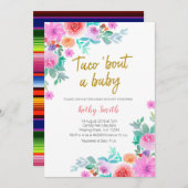 メキシコ金ゴールド水彩フローラベビーシャワー 招待状 (正面/裏面)