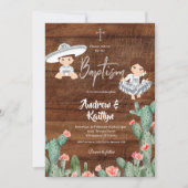 メキシコ銀素朴色のチャロ双子バプテスマ·ボーイ·ガール 招待状 (正面)