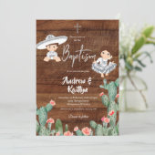 メキシコ銀素朴色のチャロ双子バプテスマ·ボーイ·ガール 招待状 (スタンド正面)