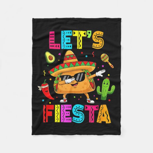 メキシコ風お祭り騒ぎ 面白いタコダビング Cinco De Ma フリースブランケット (正面)
