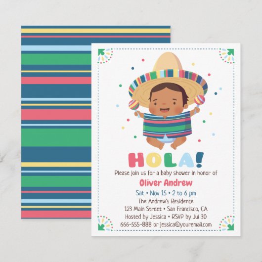 メキシコ風お誕生日お祝い 男の子シャワーパーティー 招待状 (正面/裏面)