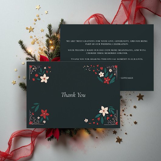 メキシコ風のエレガントなクリスマスレッドの結婚式 サンキューカード