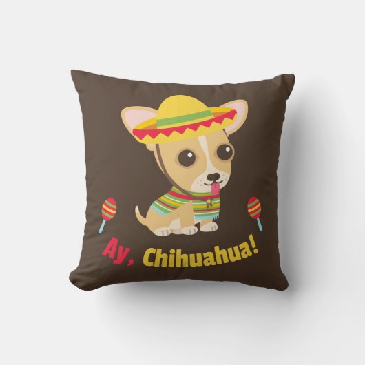 メキシコ風インテリア 装飾スロー枕「アーヨチワワ！」 クッション (正面)