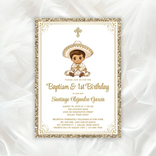 メキシコ風ゴールドチャローの洗礼式と誕生日招待状 招待状