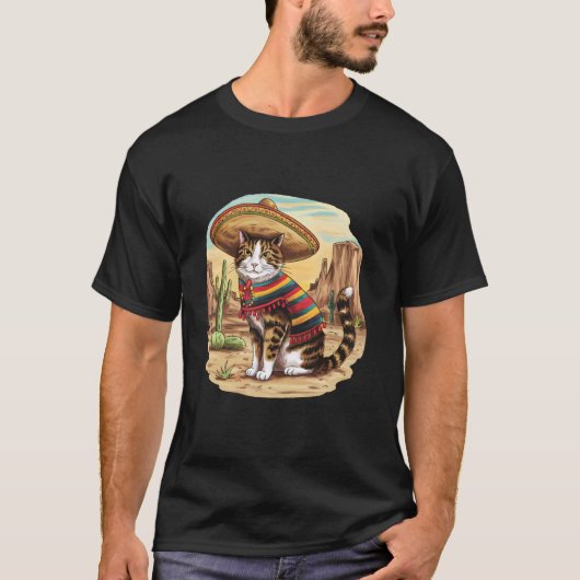 メキシコ風シンコ・デ・マヨ デザートの猫 V Tシャツ (正面)