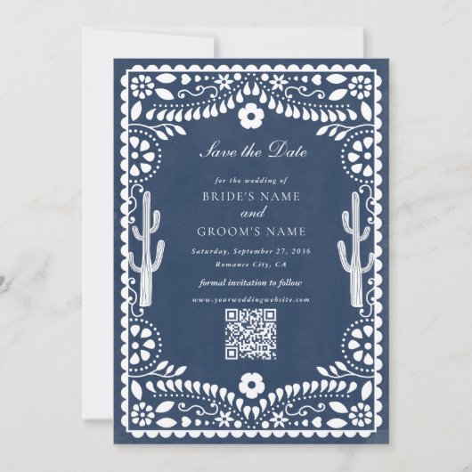 メキシコ風ブルーのペペル・ピカード 結婚式 セーブザデート (正面)