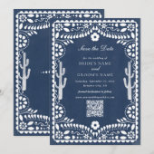メキシコ風ブルーのペペル・ピカード 結婚式 セーブザデート (正面/裏面)