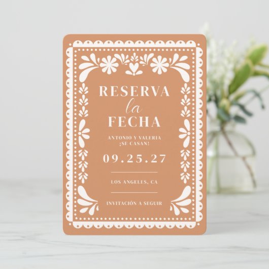 メキシコ風結婚式パペルピカド日付確保 招待状 (スタンド正面)
