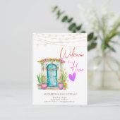 メキシコ風花模様の家のドアのお知らせ 案内ポストカード (スタンド正面)