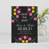 メキシコ風 手描き 花柄 ブラック ピンク Save the Date 招待状 (スタンド正面)