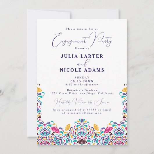 メキシコ鮮やかンフィエスタレインボー婚約パーティ 招待状 (正面)
