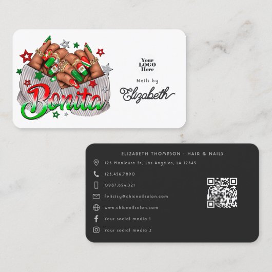 メキシコ鮮やかンボニータネイルサロンブランディングデザイン 名刺 (正面/裏面)