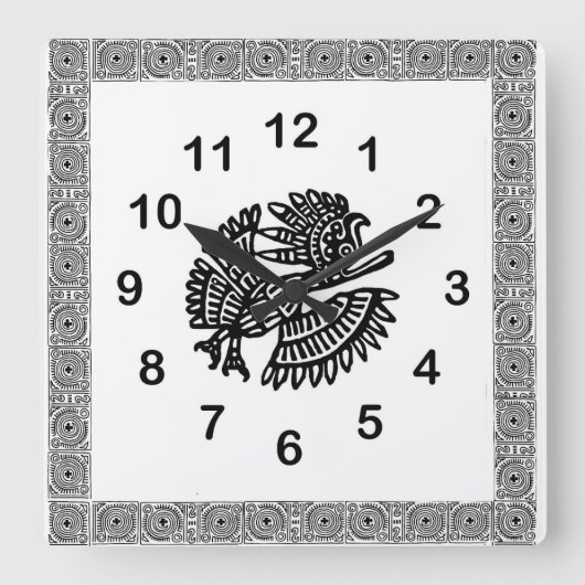 メキシコ鳥のモチーフの柱時計 スクエア壁時計 (正面)