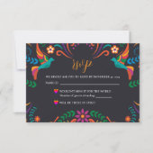 メキシコ黒カラフルフローラヌエストラ結婚ボダ 出欠カード (正面)