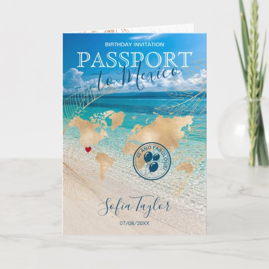 メキシコ40と素晴らしい誕生日パスポートの地図 招待状 (正面)