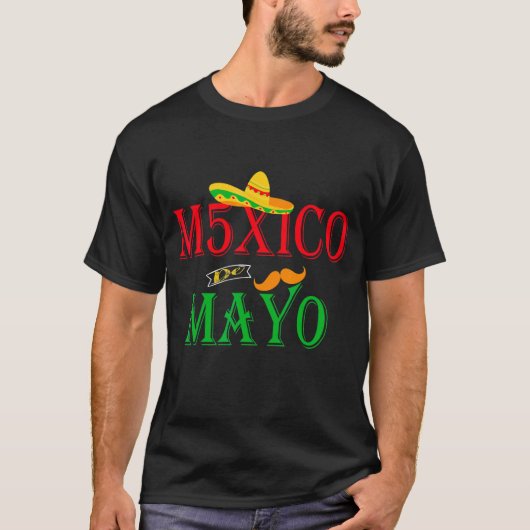 メキシコ5 De Mayo Taco Sombrero Mustache Le Tシャツ (正面)