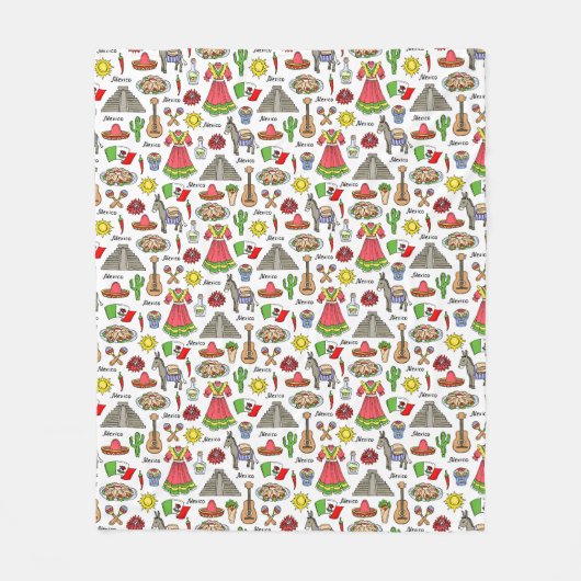 メキシコ|の記号パターン フリースブランケット (正面)