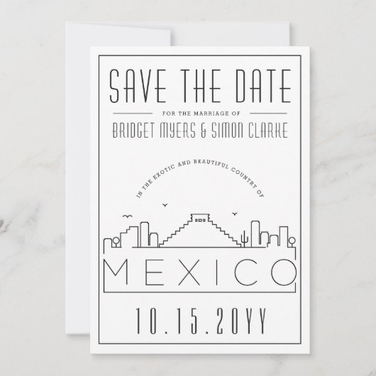 メキシコ ウェディング スタイライズド スカイライン Save the Date 招待状 (正面)