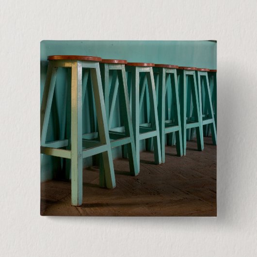 メキシコ、オアハカ、グリーンバースツールラインウォール 缶バッジ (正面)