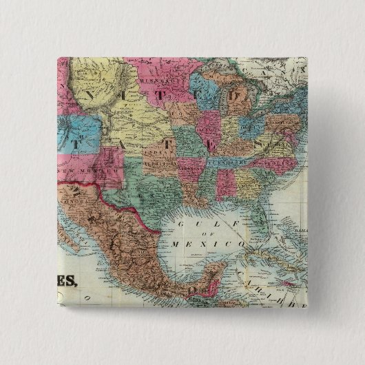 メキシコ、カナダ、統一された州の地図 缶バッジ (正面)