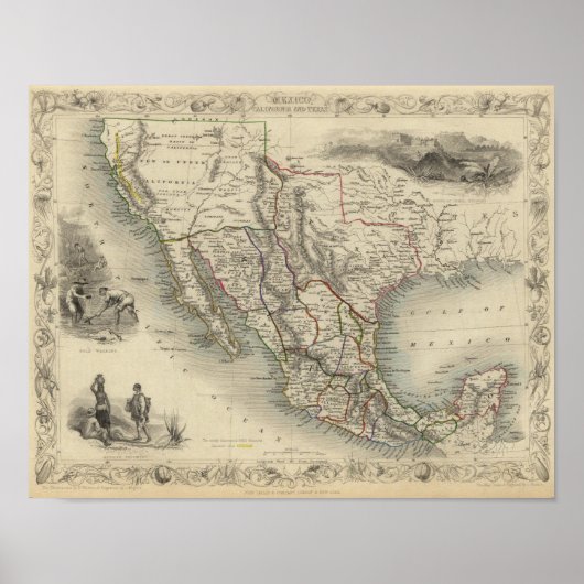 メキシコ、カリフォルニア、テキサス州 ポスター (正面)