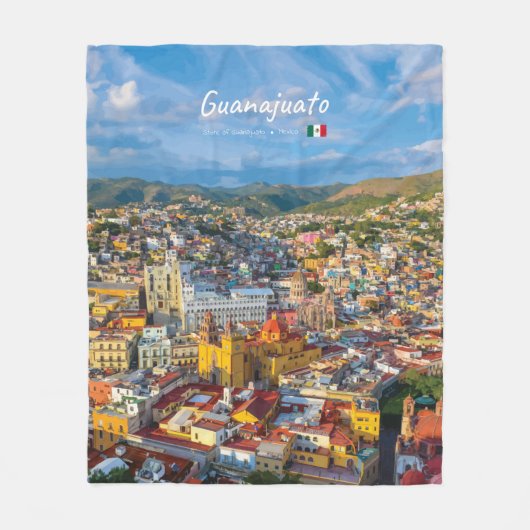 メキシコ グアナフアト - 色とりどりの街並み フリースブランケット (正面)