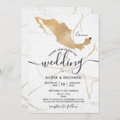 メキシコ ゴールド ハート移動式 ウェディングデスティネーション 招待状 (正面/裏面)