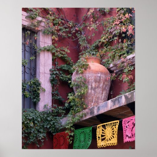 メキシコ、サン・ミゲル・デ・アレンデ、アイビー、クレイポット、 ポスター (正面)