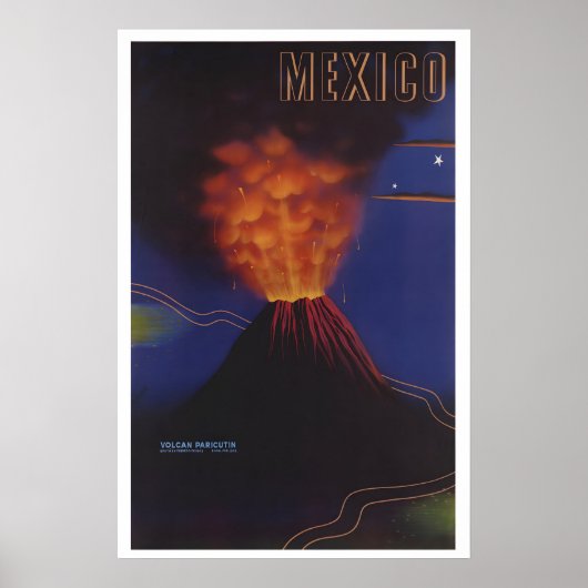 メキシコ パリクティン火山 旅行ポスター - 額縁付き ポスター (正面)