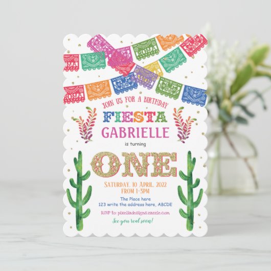 メキシコ、フィエスタファースト誕生日、ガール誕生日 招待状 (スタンド正面)