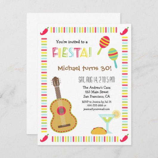メキシコ·フィエスタ·アダルト·バースデーパーティ招待状 招待状 (正面/裏面)