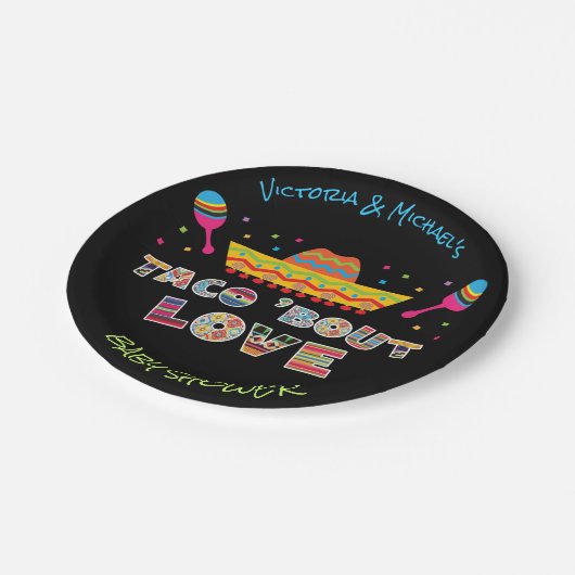 メキシコ·フィエスタ·タコスの恋愛カップルシャワー ペーパープレート (アングル)