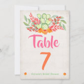 メキシコ·フィエスタ·テーブル番号ウォーターカラー·カクタス 招待状 (正面)