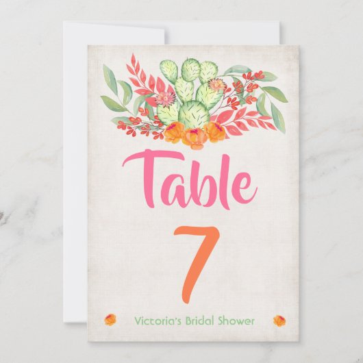 メキシコ·フィエスタ·テーブル番号ウォーターカラー·カクタス 招待状 (正面)