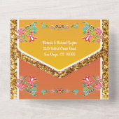メキシコ・フィエスタ・フェイク金ゴールドグリッター・結婚フローラ オールインワン招待状 (裏面)