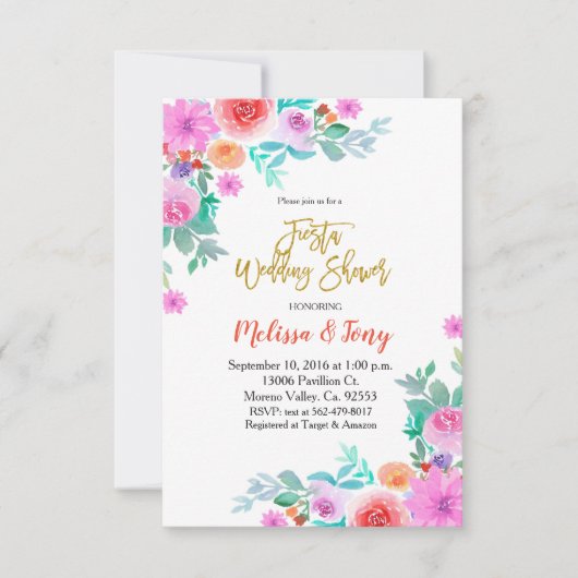 メキシコ·フィエスタ·フローラウェディングシャワーパーティー 招待状 (正面)