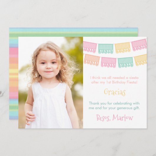 メキシコ·フカラフルィエスタ誕生日パーティーの写真 サンキューカード (正面/裏面)