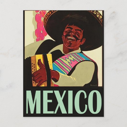 メキシコ、メキシコ人がアコーディオンを演奏中、ヴィンテージ ポストカード (正面)